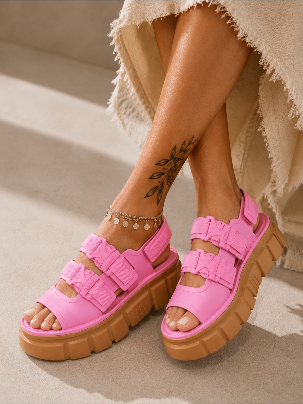 Melissa Rebel Bubblegum Pink Chunky Platform Sandals